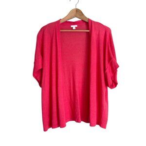J Jill Short CuffedSleeve OpenFront 100 Linen Cardi Womens Size Large